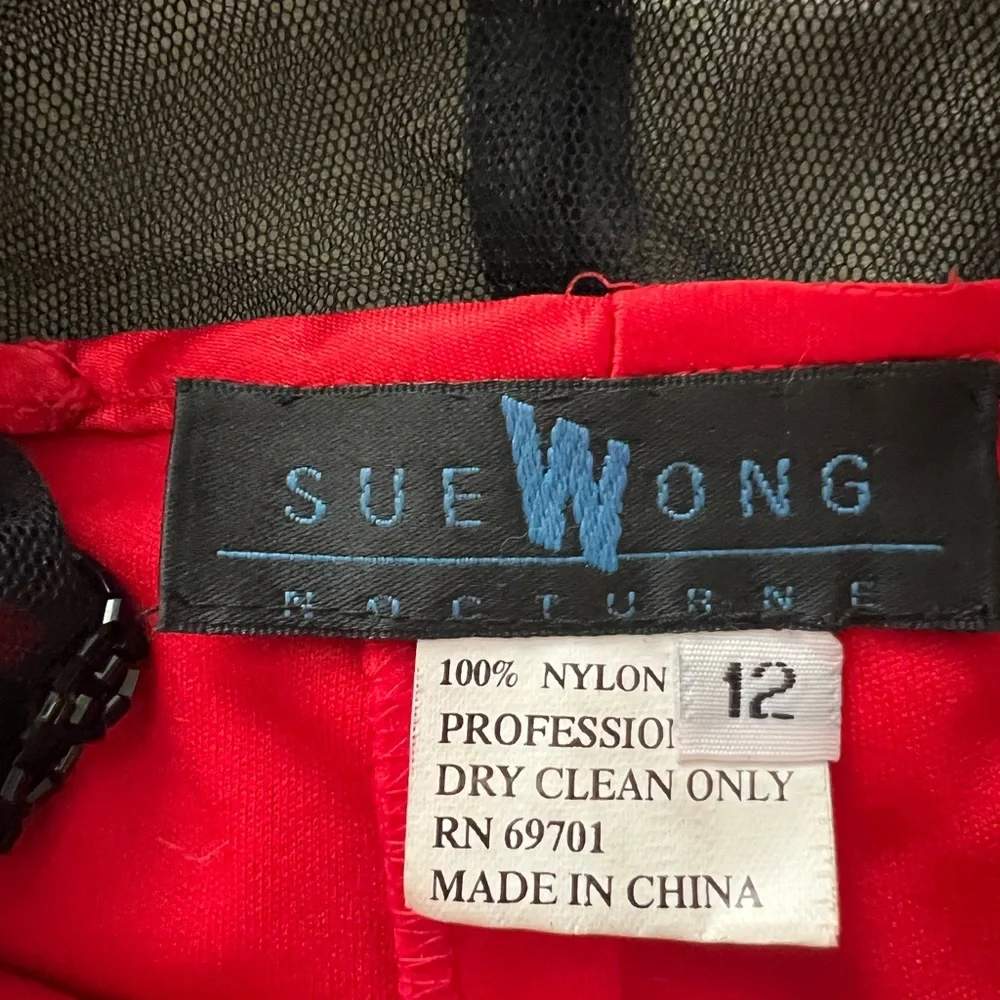 Sue Wong Beaded Red Black Mesh Gown Size 12 - Picture 11 of 12